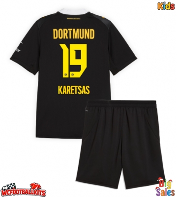Borussia Dortmund Konstantinos Karetsas #19 Replica Away Stadium Kit for Kids 2026-27 Short Sleeve (+ pants)